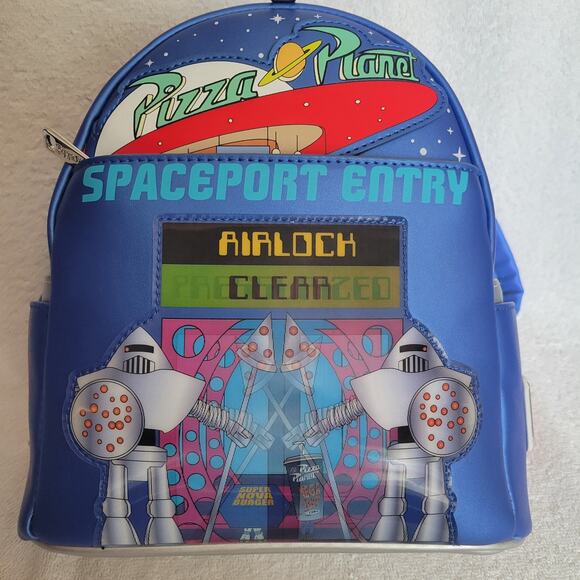 Loungefly Pixar Toy Story Pizza Planet Space Entry Mini Backpack Blue NWT - Picture 4 of 10